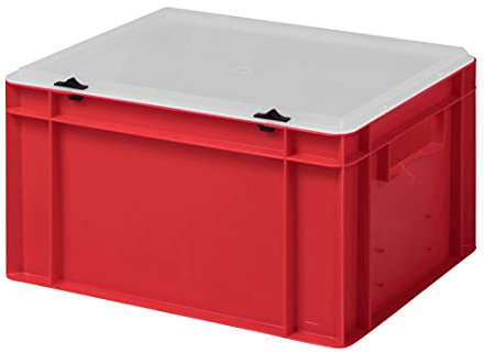 1a-TopStore Design Eurobox Stapelbox Lagerbehälter Kunststoffbox in 5 Farben und 16 Größen mit transparentem Deckel (matt) (rot, 40x30x22 cm)