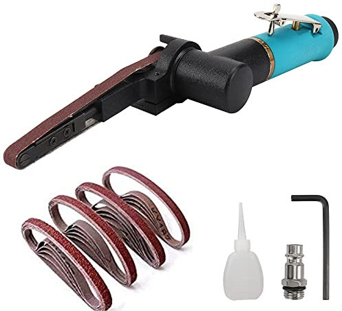 BaiNuo 10x330mm Pneumatic Belt Sander, 360° Rotating Grinding Finger Sanders, 12pc Sanding Belts (40/60/80/120 each 3pc), 16000rpm, Air Powered, Model: d8fa1d95-892b-4178-a2d6-4618949cecde