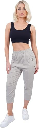 Style Lockers® Womens Capri Trousers 3/4 Length Stretch Elasticated Waist Cropped Pants Ladies Summer Pull On Casual Comfort Fit Stone 20