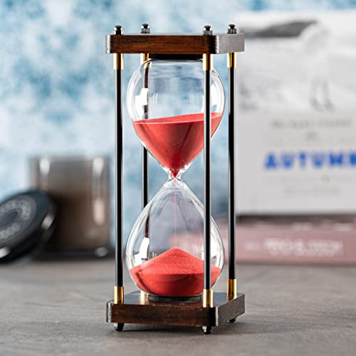 Stor timglas timer 60 minuter, dekorativ trä sandtimer med röd sand, 1 timmes sandklocka