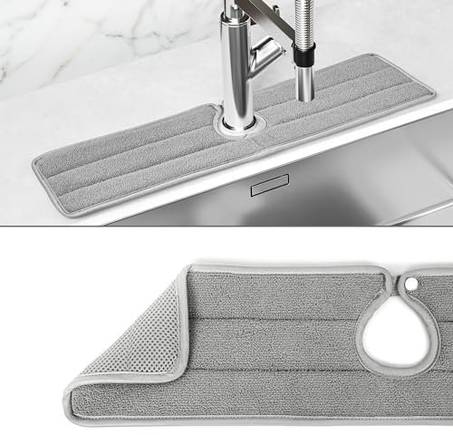 Winter Shore Alfombrilla Fregadero Cocina Absorbente Gris - Protector Salpicaduras Cocina con Cierre de Botón - Cubierta Envolvente Lavable a Máquina, Protección de Secado Rápido - 600 x 145 x 10 mm