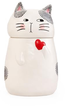 Bico Cartoon Cat Handpainted Stoneware Air Tight White 10.2 inch Cookie Jar, Dishwasher Safe, for storing Cookie, Candy, Coffee
