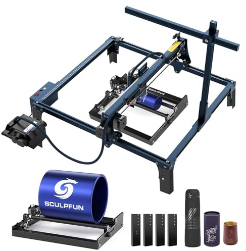 SCULPFUN Máquina de grabado láser S30 Pro, con cámara automática de aire, CAM500, rodillo rotativo láser, 10 W de potencia de salida CNC máquina de grabado láser, corte de alta precisión