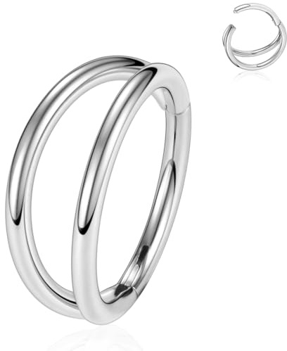 HENYQANN Piercing Conchiglia Piercing Setto in Argento Anello 8mm Anello Naso Orecchino Cartilagine Piercing Labbro Doppia Linea Daith Elica Sopracciglio Ombelico Trago Piercing 18G