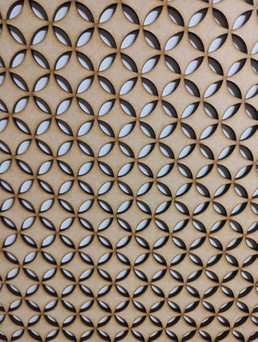 Träskiva dekorativ panel, väggskiljevägg, kylarskydd galler, möbeldekoration, laserskuren från 3 mm tjock MDF-skiva (storlek 1200 mm x 620 mm) med mönster (019A). Tillverkad i Storbritannien