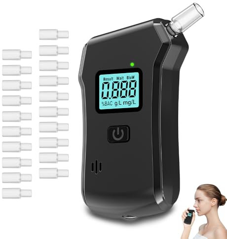 Alkoholtester,Hochpräziser Promillemessgerät mit Digitaler Blauer LCD-Anzeige,Professioneller Alkoholmessgerät,Alkohol Tester mit 20 Mundstücken,Für Den Einsatz zu Hause Oder Auf Partys