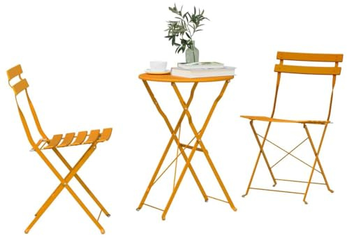 vidaXL Ensemble Bistro Pliant 3 pcs Moutarde Acier, Mobilier extérieur Moderne, Salon de Jardin, chaises en Acier résistantes, Table Durable et compacte