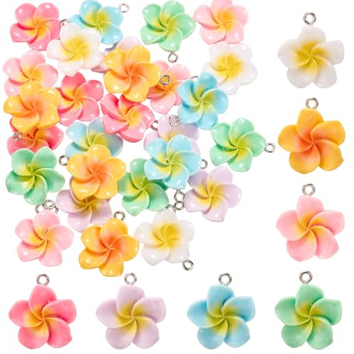 LEGENTLISUR 42Pcs Flower Charms for Jewellery Making 7 Colors Resin Acrylic Charms Pendants with Platinum Loop for Bracelets Necklaces Earrings DIY Supplies