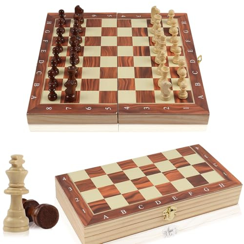 29×29cm Magnetic Chess Set Luxury for Adults,Portable Folding Travel Chess Set Magnetic Wooden Chess Board Game,Handmade 32 Chess Pieces | 2 Extra Queen,Gift for Adult,Family Party