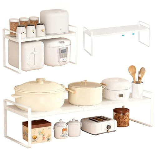 Estantería De Cocina Extensible(35-65 Cm),Estante De Armario Expandible De Alta Resistencia,Metal Estanteria Cocina,Organizador De Especias Con 3 Configuraciones De Cocina Y Encimeras,Despensa,Blanco