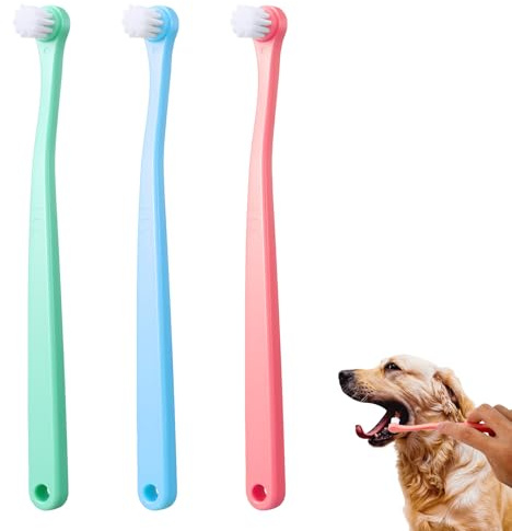 Confezione da 3 spazzolini da denti per gatti, morbidi spazzolini da denti per cani di piccola taglia, mini spazzolini da denti per cuccioli, gattini e altri piccoli animali domestici (rosa, blu