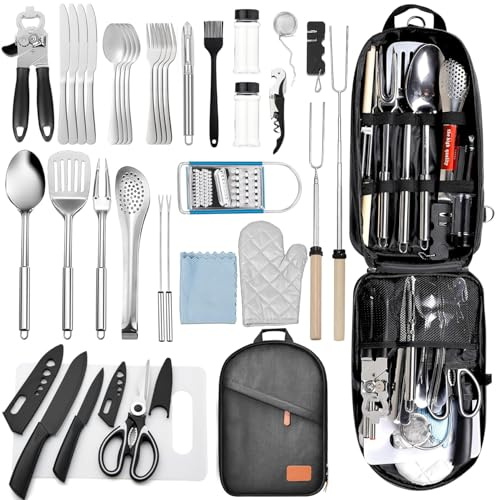 36 Pezzi Utensili da Cucina da Campeggio,Accessori da Campeggio,Attrezzatura da Campeggio,Set da Cucina da Campeggio Completo per L'esterno,Picnic e Griglia (36 Pezzi)