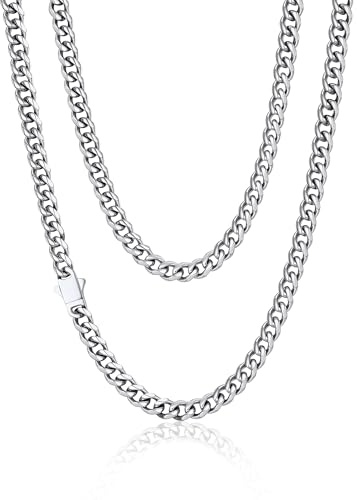 PROSTEEL Cadena Cubana Miami Eslabones Plata Collar Cubano Hombre Mujer Plateado Collares Acero Inoxidable 6mm Ancho Cadenas Hip Pop Punk Rock Guay 55cm