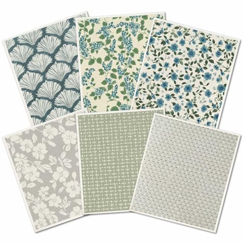 PRESSINART 6 Fogli 6 Stili Panno per Piatti Svedese Floreale Panno per Piatti Svedese all'Ingrosso Spugna Riutilizzabile per Pulizia Panni Assorbenti e Asciugatura Rapida Asciugamani Decorativi