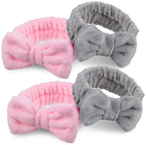HOMSFOU Lot de 4 Bandeaux pour Cheveux de Spa en Polaire Corail Extensible, Tissu Doux Respectueux Peau, pour Soins Visage et Sport