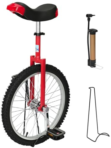 Nisorpa Unicycle 20 inch Single Wheel Unicycle Adjustable Height with Non-slip Tire, Easy Assembly, Ideal for Children & Adults Balance Exercise Fun Bike Cycling, Red