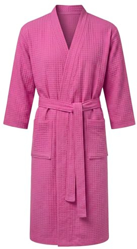AUYAO Våffelbadrockar unisex badhandduk kroppswrap lätta morgonrockar dusch bad omlotthandduk spa hotell våffelrock texturerad myskläder husrock handduk kjol med fickor, Våffelklänning-rosröd, XL