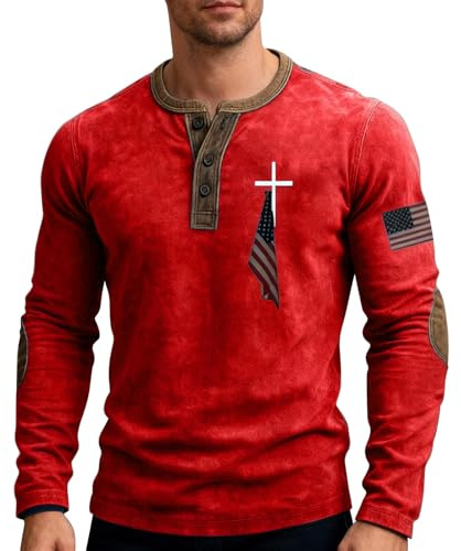 DENGJIAMY Herr kristen kors Henley tröja Jesus tro t-shirt | Golfbana, sportaktiviteter, vardagligt kontor, löpfel, höstvisning, daglig pendling, företag, långärmad, höstlager