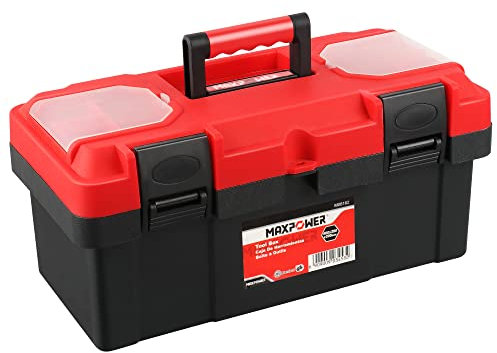 MAXPOWER 16-inch Toolbox, Plastic Tool Box Tool Chest Storage Case Organizer with Removable Tray and Dual Latch
