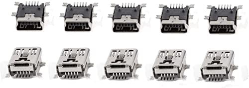 bnafes 10 Pcs Mini USB Type B Female Port 5-Pin 180 Degree SMD SMT PCB Jack Socket