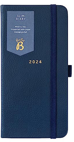 Busy B Slim Diary January to December 2024 - Navy - Faux Leather Week to View Slim Planner with Notes