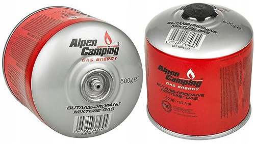 Alpen Camping IK008 3 cartucce di gas da 877 ml/500 g con cartuccia a vite propano-butano attacco da 7/16 per fornello a gas, fornello da campeggio, bruciatore a saldatura EN417 (pezzi) (2)