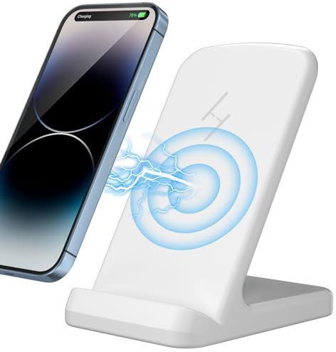 Wireless Charger, Zestiq 15W Induktive Ladestation Handy Ständer, Schnelles Kabelloses Ladegerät für iPhone 16/15/14/13/12/XR/X/8, Samsung Galaxy S25/S24/S23/S22/S21, und Qi zertifizierte Geräte-Weiß