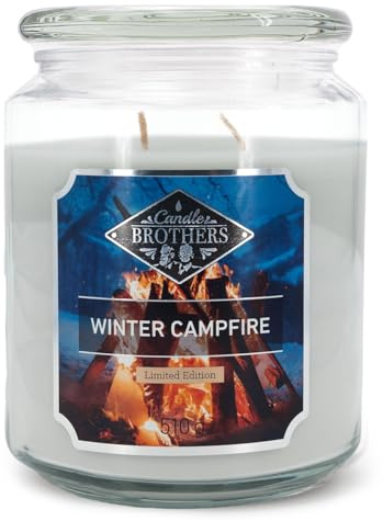 Candle-Brothers Große Duftkerze im Glas | Winter Campfire | Duftkerze Lagerfeuer | Kerze lange Brenndauer (100h) | Kerze mit mehreren Dochten | Kerzen Grau