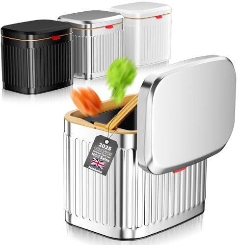 Mihoho Stainless Hanging Trash Can with Lid, 4L Kitchen Compost Bin for Counter Top, Garbag Can Compost Bin Under Sink or Wall Mount for Kitchen Bathroom RV (Silvery)