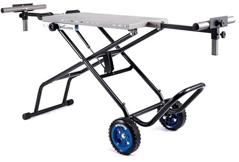 Evolution Power Tools, MCS Stand, Mitering Chop Saw Stand with Powerlift Assist | Heavy-Duty Steel Frame, All-Terrain Wheels, Compatible S355CPS, R355CPS, Gas-Strut Lift