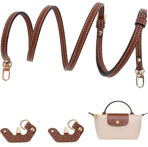 Axelrem kompatibel med Väska damer och Mini Bag Straps, justerbar läderrem för väskor med 2 stycken axelremsadapter (bredd på axelremmen 0,9 cm, brun), BRUN, Länge: 100-120 cm