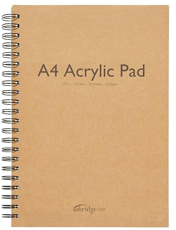 Ashridge Arts & Crafts A4 Acrylic Pad – 30 Sheets, 300gsm Heavyweight Paper – Spiral Bound, Textured & Acid-Free – Ideal for Acrylic Paint, Gouache & Mixed Media