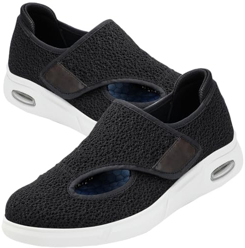 AZMAHT Pantofole Leggere con Strappo Scarpe Ortopediche Donna Estive Uomo per Diabetici Sanitarie Comode Anziani Piedi Gonfi Scarpa per Fascite Plantare,Nero,42 EU