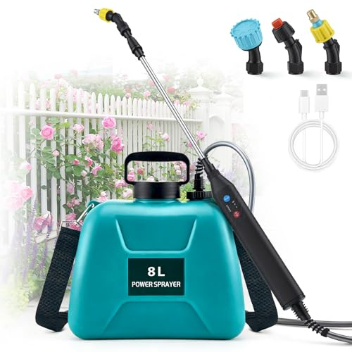 Eirolace Spruzzatore Elettrico 8L con 3 Ugelli Regolabili, Pompa Irroratrice a Batteria per Giardino Cortile Prato, Ricaricabile Nebulizzatore Giardino 60cm Bacchetta Retrattile