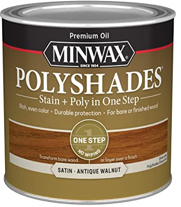 Minwax PolyShades Wood Stain + Polyurethane Finish – ½ Pint, Antique Walnut, Satin