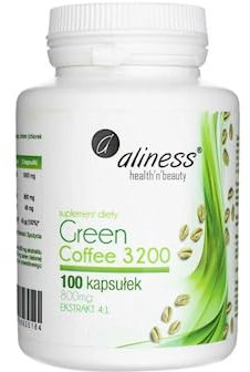 Aliness Grüner Kaffee 3200, 800mg Extrakt 4:1, Nahrungsergänzungsmittel mit Pflanzenextrakten, 100 kapseln