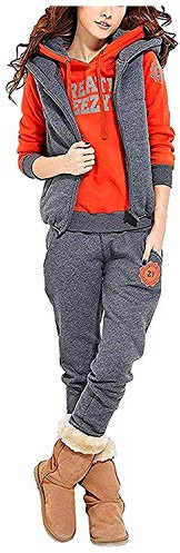 BUOYDM Tuta Donna Sportiva Completa Abbigliamento Sportiva Invernale Felpa & Giacca Gilet & Pantaloni Completi Tute Sportiva, Grigio