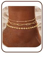 Milacolato Bracelet Cheville Or Femme Acier Inoxydable Chaine De Cheville Plaqué Or 14k Perles Tennis Dainty Chevrons Cubain Trombone Lien Chaîne Pied Réglable Empilable Boho Plage Pied Bijoux-C