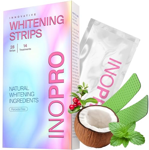 InoPro Teeth Whitening Strips 14 Treatments Kit - Teeth Whitener, Peroxide Free, Enamel Safe Green Whitestrips, Deep Stains Removal - Instant Teeth Whitening Without The Harm (28 Strips)