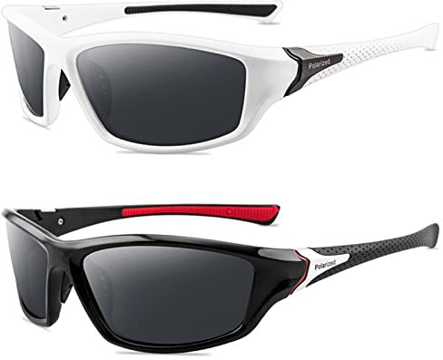 YUELUQU Polarisierte Sportbrille Sonnenbrille für Herren Damen Fahrerbrille Radsportbrillen Skifahren Autofahren Fischen Laufen Wandern UV400 Schutz (Weiß+Schwarz Rot)