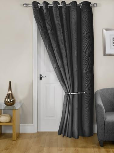 Emma Barclay Midnight Rideau de Porte Thermique en Velours tissé à œillets (Noir, 137 x 213 cm)