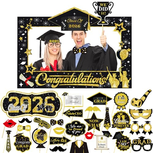 LMSHOWOWO 30 pz Foto Props Laurea Gadget, Cornice per Selfie in Carta, Alta Aualità Photo Booth Accessori, per 2026 Laurea Decorazioni Festa
