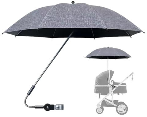 Sonnenschirm für Kinderwagen | Clip-On-Regenschirm für Kinderwagen mit UV-Schutz | 360 Grad verstellbares, wasserdichtes Baldachin für Trolley, Fahrrad, Rollstuhl, Strandstuhl