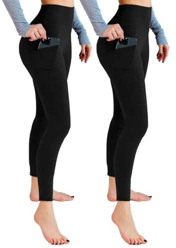 Leafigure Paquete de 2 leggings de gimnasio para mujer, de cintura alta, opacos, con bolsillos, para entrenamiento, deporte, yoga, correr, XXL