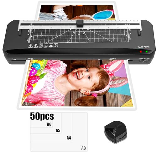 Laminiergerät, A3 Laminiergerät mit 50 Laminierfolien 70 Sek Schnelles Aufwärmen, Heiß und Kalt Laminiermaschine mit Eingebauter Papierschneider für Zuhause, Schule, Büro