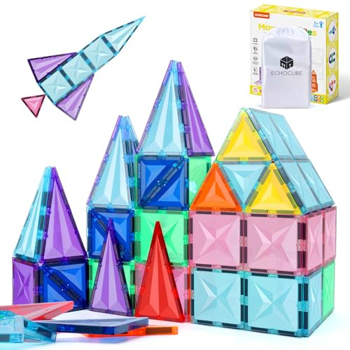 ECHOCUBE Bloques de Construcción Magnéticos, Set de 40 Piezas de Bloques Magnéticos para Niños, Juguetes Educativos de Construcción Magnética, Cumpleaños para Niños y Niñas