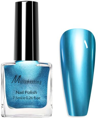 Chrome Nail Polish, Blue Metallic Nail Polish, Shimmer Quick Dry Long Lasting Breathable Nail Varnish, Holographic Nail Glitter No Need LED/UV Lamp Nail Art Manicure for Women