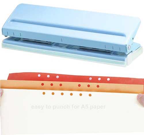 Kongming 6-håls hålslag blå metall justerbara avstånd binder puncher med 8 ark stanskapacitet för A3 A4 A5 A6 B3 B4 B5 B6 B7 storlek 6 ringpärmsdagsplanerare stambok