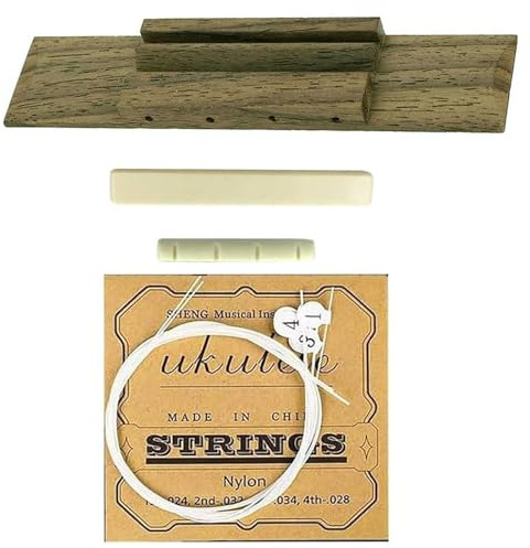 TUOREN Ukulele Bridge Strings Set Include Rosewood Bridge, Plastic Saddle and Nut, 4 String Nylon Strings, DIY Ukulele Replacement Parts Accessory
