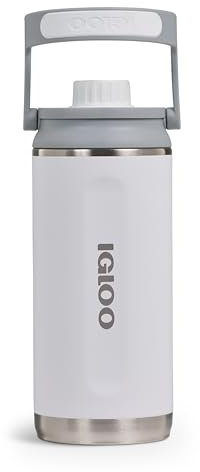 IGLOO Bottiglia Termica Chug 36 - Bottiglia d'Acqua Isolata, Bottiglia in Acciaio Inox, Bianca, 1 Litro, Mantiene il Freddo fino a 48 Ore
